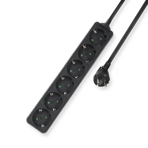 Act Power Strip Black 6 plugs 3.0m Germ